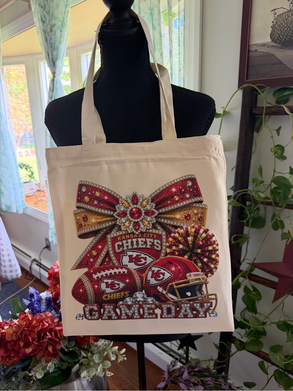 Chiefs Cream Game Day Tote Bag